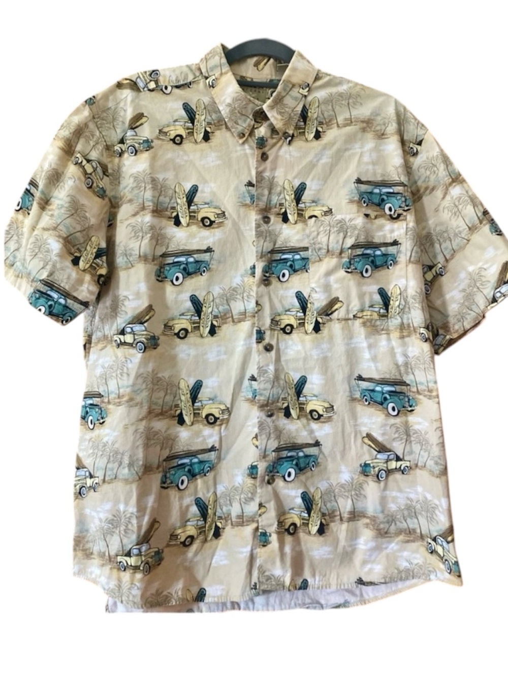 Natural Issue Surf Shirt Mens L Hawaiian Woody Wagon Surfboard 100% Cotton